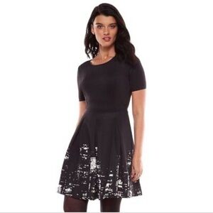 Elie Tahari Fit And Flare Black And White City Lights Short Sleeve Dress Size 8